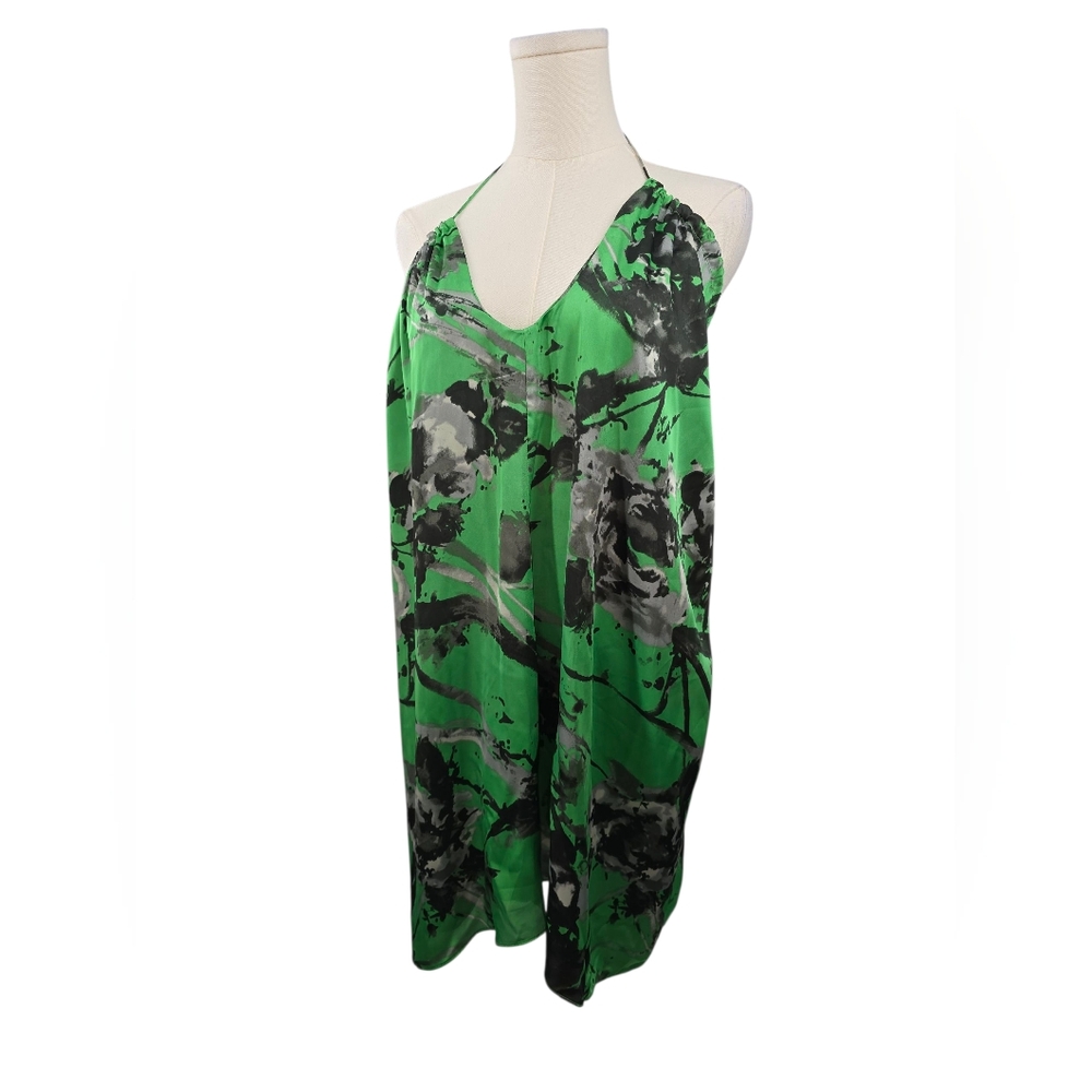 T- Bags LosAngeles Green & Black Neckline Top 100% Viscose Made In USA SIZE XS